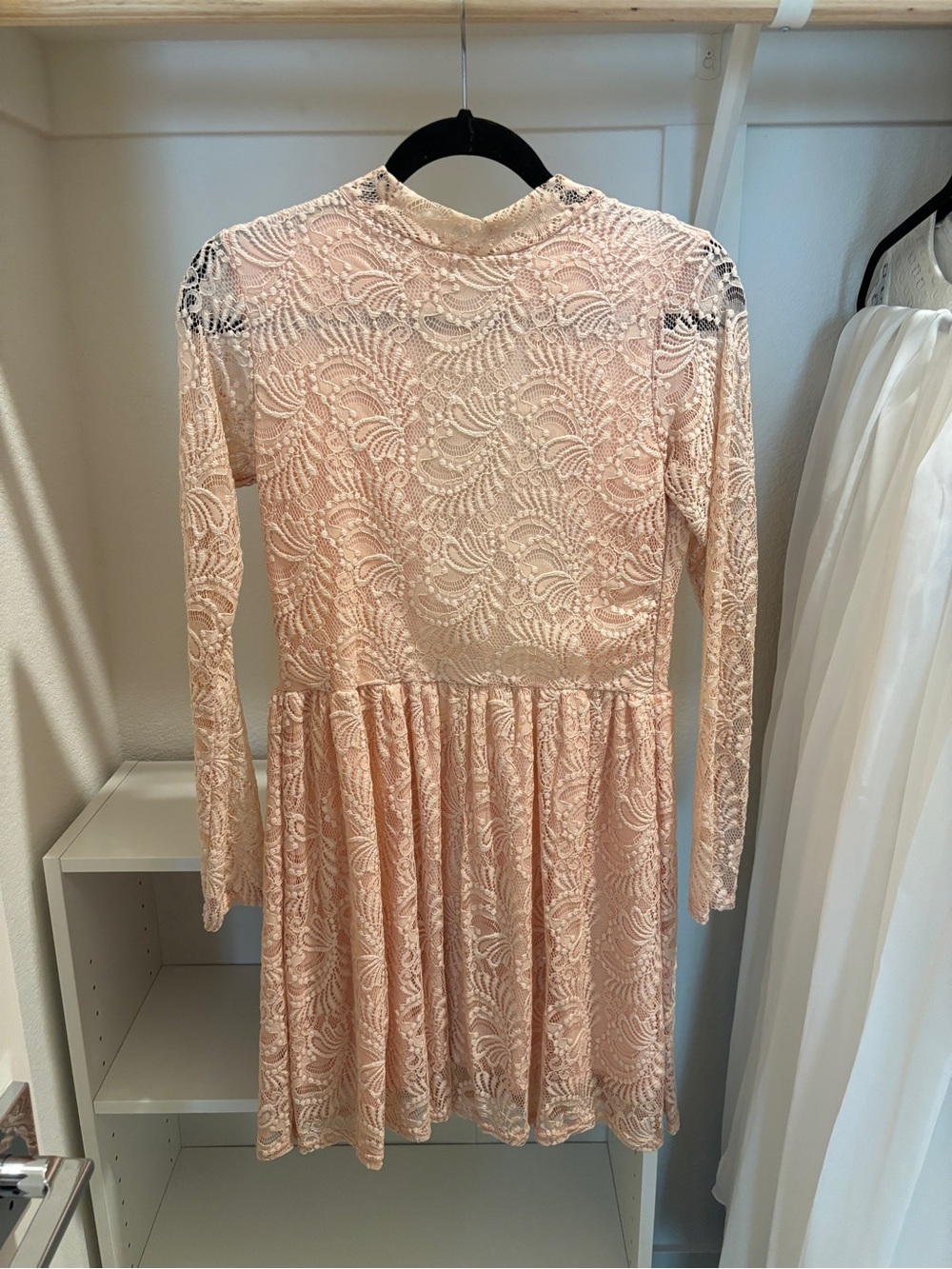 Long-Sleeve Pink Lace Dress